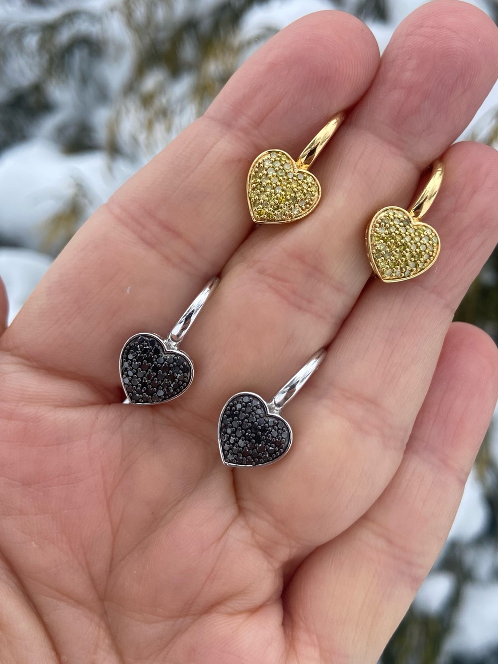 Heart Pavé-Set Lever-back Earrings Yellow or Black Diamond in Sterling Silver